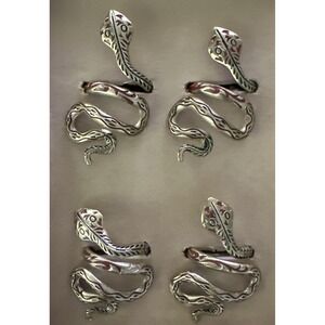 Snake Set of 4 Napkin Rings Gold Tone w/Red Accents 3.5" New